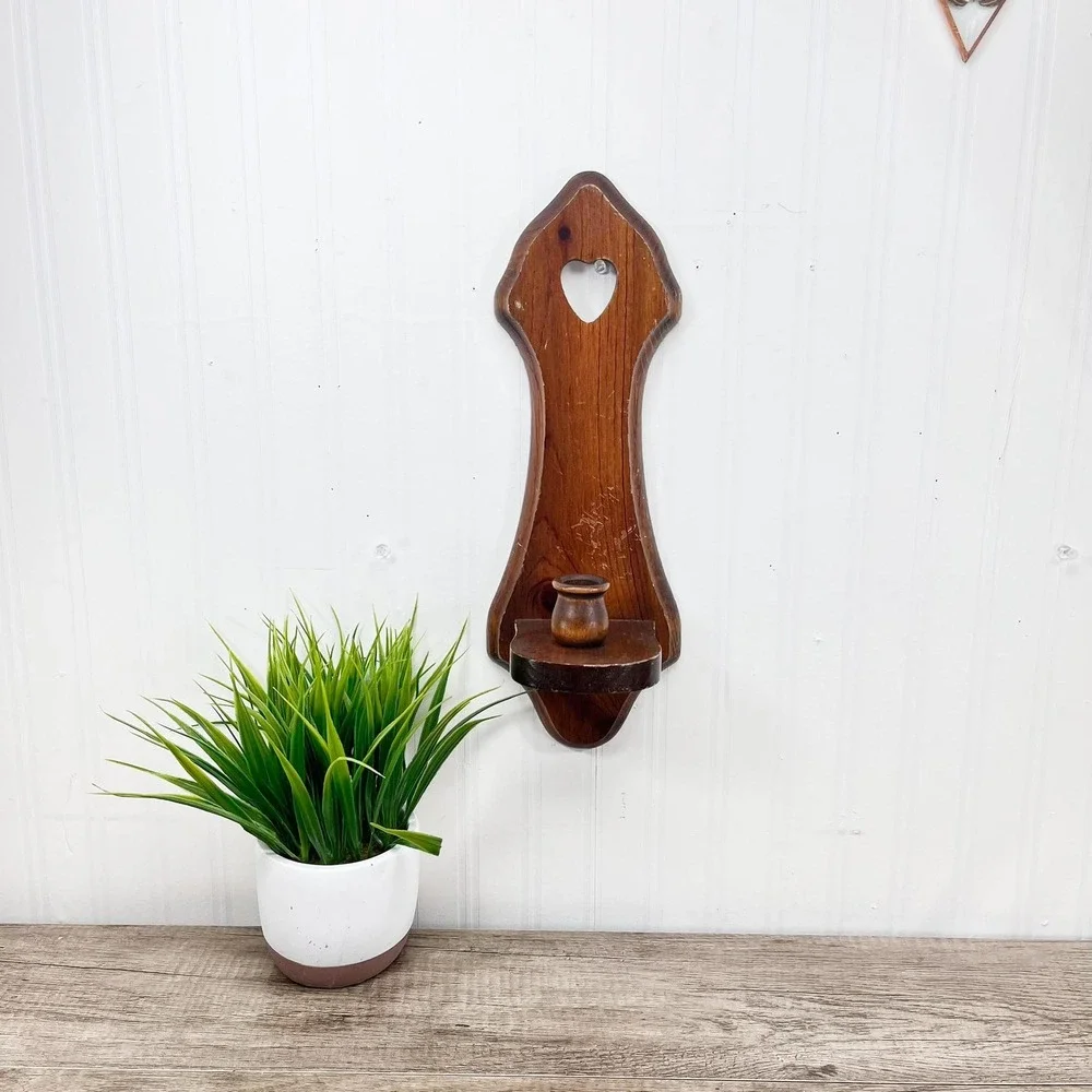 Vintage‎ Wooden Heart Wall Sconce Candleholder: Midcentury Modern Home Decor